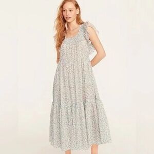 J.Crew Floral Smocked Flutter Sleeve Sheer Maxi Dress M